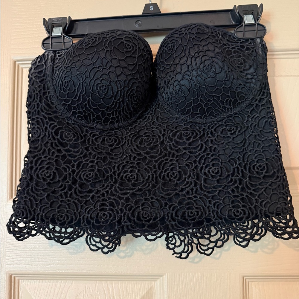 Zara Black Lace Bandeau with Scalloped Edge